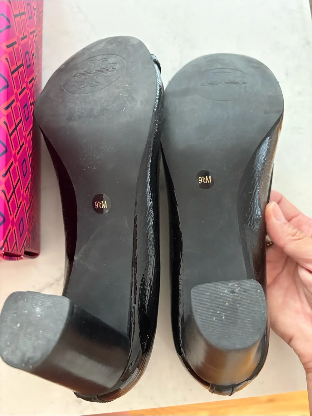 Tory Burch Black Patent Logo heels